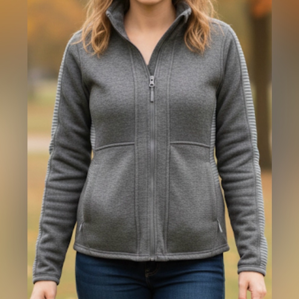 The North Face Agave Full Zip Jacket - Grey Heather Ribbed Fleece - Size M
